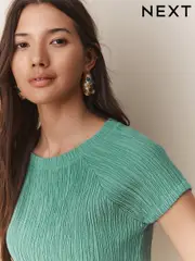 Teal Blue Raglan Short Sleeve Textured Top (AM5058) | $34
