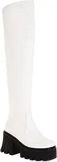 [AORUIDA] Womens Over The Knee Stretch Boots Fashion Comfortable PU Leather Chunky Platforms Block Heel Long Boots