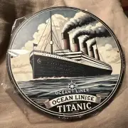 Round 8”x8” Round Titanic Ocean Liner Sailing The Seas On A White Cloudy Day Tin