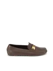 Brown Leather Square Toe Loafers