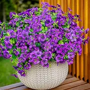 AXYLEX Artificial Flowers for Outdoors Fake Plants - 16 Bundles Faux Outside Greenery Boxwood No Fade UV Resistant Plastic Shrubs Home Decor Farmhouse Home Garden (Purple)