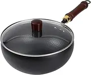 Large Wok,Hand-Forged Iron Wok | Multifunctional Uncoated Iron Pan with Lid for Cooking, Home, Kitchen, Restaurant, Outdoors, Indoors