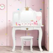 Kids Vanity Table & Chair Set with Mirror and Drawer - Princess Design, White