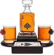 Krown Kitchen Poker Whiskey Decanter Set for Men with Whiskey Glass Set of 2. Texas Holdem No Limit Liquor Men. Poker Aces Alcohol Decanter Set