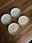 Creative Co-Op Round Stoneware Tidbit Appetizer Plates Pastel Patterns, Set Of 4