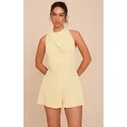 Lemon Chiffon Scarf Detail Floaty Playsuit, Lemon