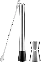 domoi Stainless Steel Cocktail Muddler, Mixing Spoon, Jigger Set, Bar Tool Set for Bar Wine Cocktail Drink Shaker