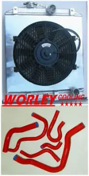 VIC-ALLOY Radiator+Shroud + RED HOSE For Honda Civic CRX EG EK B16 B18 32mm Pipe