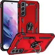 Cavor for Samsung Galaxy S22 Plus Case (6.6") TPU Case PC Bumper 360° Rotation Ring Holder Kickstand Back Cover [Work with Magnetic Car Mount] Shockproof Protective Cover-Red