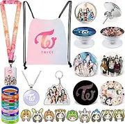 eTel Like Twice Gifts Set, Including Drawstring Bag Backpack, Necklace, Earrings, Bracelets, Button Pins, Lanyard ID Holder, Keychain, Phone Ring Holder, Cartoon Badge, Zinc, Opal