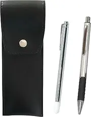 BRSB-701S-WZS2062BP Round Button Japanese Pen Case Black Metal Indicator Stick and Metal & Pitch Grip Ballpoint Pen Silver