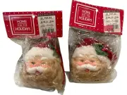 2-Vintage Santa Clause Head Christmas Ornament Made In Taiwan NEW