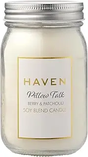 [Haven] Berry & Patchouli Scented Soy Blend Candle - Natural, Non-Toxic, Long-Lasting Burn in Glass Jar with Silver Lid - Aromatherapy Candle for Home Decor & Fragrance
