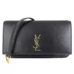 【YSL】牛皮金字手機斜背包(黑色)