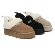 UGG EVERAU® 2-Way Style UGG Slippers Women Removable Wool Strap Drawstring Slingback Platform Paige - Sand / AU Ladies 5 / AU Men 3 / EU 36