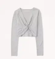 abercrombie and fitch Long-Sleeve Sparkle Twist Top in grey shimmer, xxs