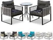 ALFORDSON Patio Bistro Set with 2X Lounge Chairs & R60x70cm Coffee Table, Rust-Resistant Steel Frame Outdoor Dining Conversation Set for Patio, Garden & Poolside, Black Grey Color