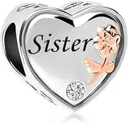[ZakiaHo] Mom/Sister/Wife I Love You Heart Charms for Bracelets Rose Gold Flower Bead Charm Birthday Gift Jewelry Compatible with Pandora Bracelets