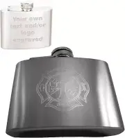 4oz Personalized Hip Flask - Firefighter Logo Engraved - Great Gift