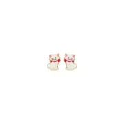 Real 14K Yellow Gold Enamel Cat Earrings with Screw Back Girls Womens