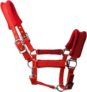 Thickened Equestrian Soft Padded Adjustable Horse Head Collar with Comfort Soft Fleece and Sponge Padded, Red-Medium