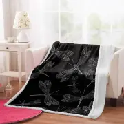 Dragonfly Black Nice Sky Tail 3D Warm Plush Fleece Blanket Picnic Sofa Couch