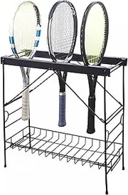 Commercial Badminton Racket Storage Shelf, Heavy-Duty Iron Tennis Racquet Organizer Rack - Hold 18~20 Rackets, for Home/Gymnasiums/Storage Room, Saving Space