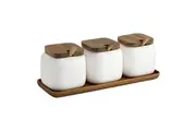 3x Ladelle Essentials Spices Pepper Salt Container Canister Spoon Tray Set White