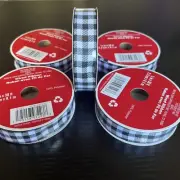 Black & White Buffalo Plaid Check Wired Ribbon 7/8 in x 30 Ft x 5 Rolls = 150 Ft