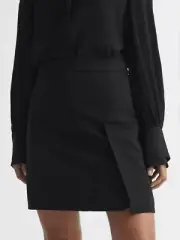 $240 REISS Erin High Rise Split Side Mini Skirt | Black | UK 10 / US 6