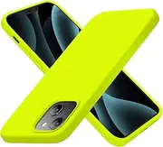 Cordking Designed for iPhone 13 Case, iPhone 14 Case, Silicone Ultra Slim Shockproof Protective Phone Case with [Soft Anti-Scratch Microfiber Lining], 6.1 inch, Fluorescent Green