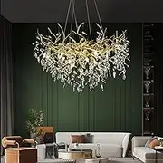 Modern Crystal Chandelier Gold Tree Branch Ceiling Light Fixtures,Crystal Closet Lighting Linear Large Foyer Chandelier Ceiling for Kitchen Living Room Dining Room Hotels (Gold,D80CM)