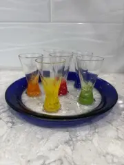 Dansk Vivacious Cordial Shot Glass 1.5oz Set 6 Multi Colored & Tray New