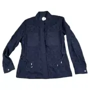 Gap Eyelet Utility Jacket Snap Front Pockets Cinch Waist Navy Womens Small NWT