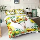 Wonderful Flowers Antelope 3D Quilt Duvet Doona Cover Set Pillow case Print