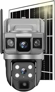 Solar Camera Outdoor 12MP Triple HD Night Vision 4G SIM Card WiFi IP Camera PTZ AI Tracking Security Intelligence CCTV Camera(4G CCTV no Card)