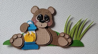 Camping Bear with Lantern. Scrapbook, Card Making Paper Piecing