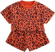 [Generic] Stylish Girls' Summer 2-Piece Clothing Set with Creative Plaid Vest Top and Shorts, Leopard Print