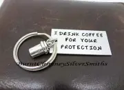 I Drink Coffee For Your Protection - Custom Hand Stamped Aluminum Key Chain.