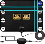 2025 Newest TV Aerial, Digital Indoor Aerial for TV DVB-T & DVB-T2 Antennas10 m Cable with Amplifier, 280+ Miles Supports 4K 1080P HD Channels
