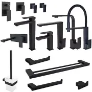 Black Square Tall Basin Mixer Kitchen Tap Shower Bath Spout Towel Rack Rail