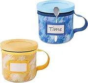 2pcs Ice Cream Neoprene Sleeves, Tie-Dye Print Reusable Insulated Insulator Cup Cover for Ninja Creami Pint Deluxe Container Part with Handle Spoon Holder and Name Plate Accessories (16oz, C+D Style)
