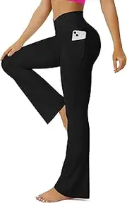 [FOHOFO] Flare Leggings for Women, Flared Leggings with Pockets Crossover High Waist Bell Bootcut Leggings Yoga Pants High Waisted