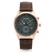 Tensity 44mm Leather Strap Black Dial 3 Hand Chronograph Watch