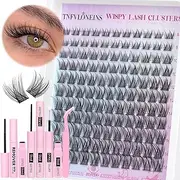 Natural Lash Clusters Kit Natural Eyelash Clusters C Curl Lash Extension Kit 8-16mm Eyelash Extension Kit DIY Individual Lashes Cluster Eyelash Extensions with Remover for Lash Extension by TNFVLONEINS