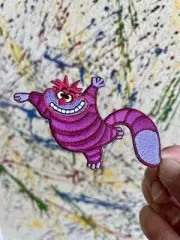 Cheshire Cat Iron On Patch Purples Pink Black White Embroidered