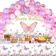 Pink and Purple Butterfly Party Decorations Include Pink Purple Balloon Arch Kit