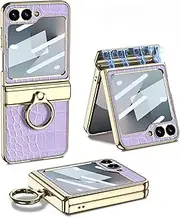 Case for Samsung Galaxy Z Flip6, Fashionable Shock-Resistant Finger Ring Leather Case with Built-in Screen Protector (for Galaxy Z Flip6,Purple)