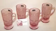 Godinger Claro Set of Four Pink Glass Handled Drinking Footed Mugs NIB