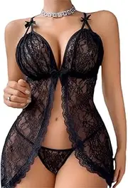 [MDSADYOH] Lingerie for Women Chemise Mesh Sexy Lace Babydoll Open Front Negligee